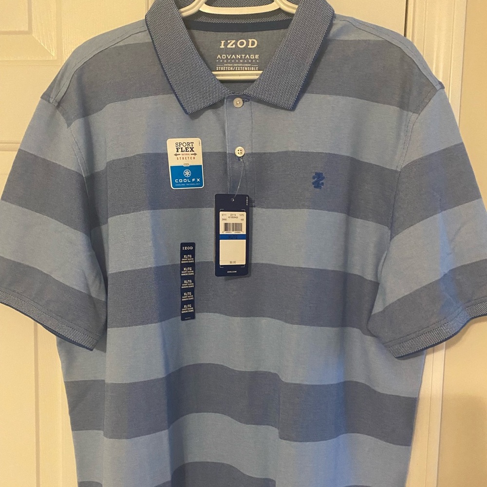 IZOD Men's Blue Striped Polo Shirt XL NWT